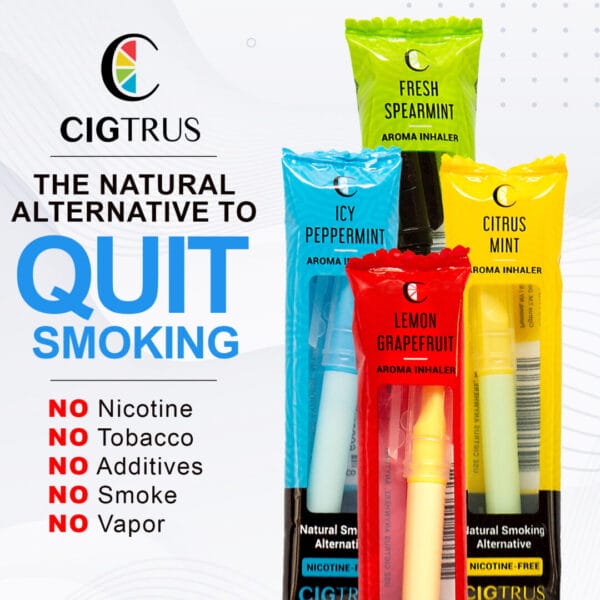 Cigtrus smokeless aroma inhalers, nicotine-free, tobacco-free; flavors: Citrus, Mint, Peppermint, Spearmint; quit smoking aid.