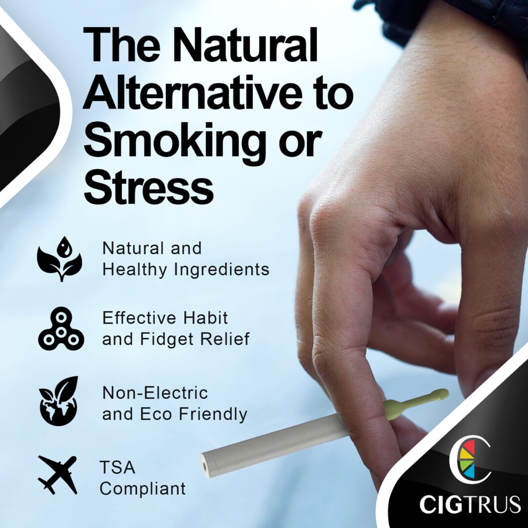 Cigtrus nicotine-free smokeless inhaler, natural smoking alternative, stress relief, eco-friendly, TSA compliant.