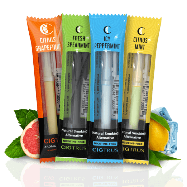 Cigtrus Singles Variety Pack with Citrus Grapefruit, Fresh Spearmint, Icy Peppermint, Citrus Mint flavors, nicotine-free.