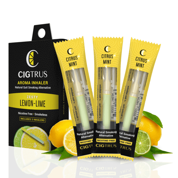 3-pack lemon-lime aroma inhaler, nicotine-free, natural smoking alternative with citrus mint flavor.