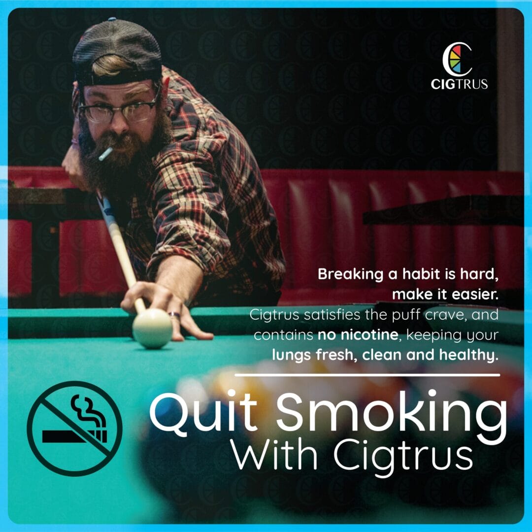 Cigtrus smokeless inhaler promotes quitting smoking, nicotine-free, tobacco-free, icy peppermint, fresh spearmint flavors.