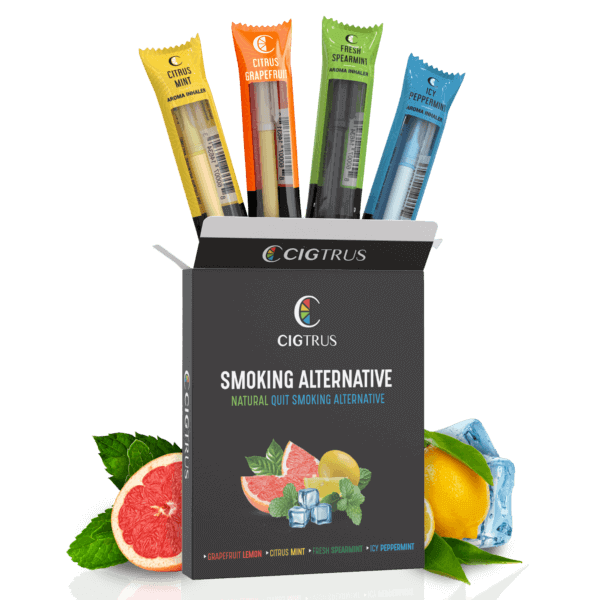 Cigtrus smoking alternative variety pack with citrus mint, grapefruit, spearmint, peppermint flavors; natural quit aid.